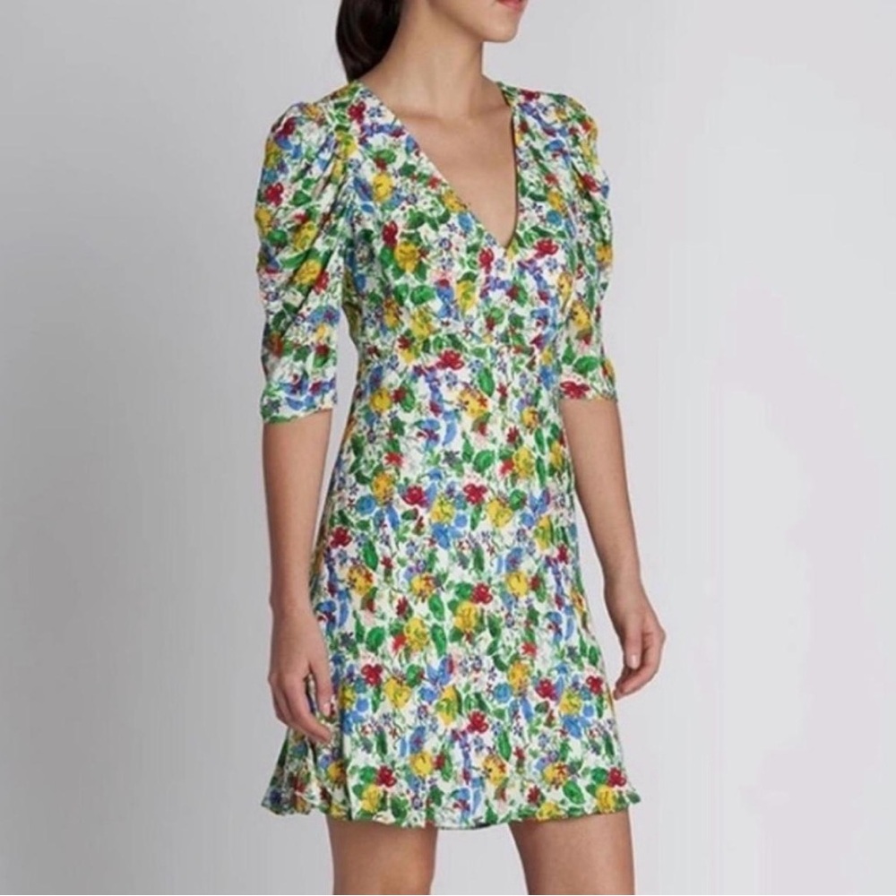 Saloni Collette Floral Puff Sleeve Mini Dress| Size 8